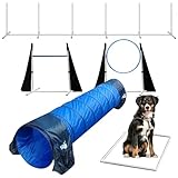 Houseables Dog Agility Course Backyard Set, Dog Agility Equipment, Obstacle Course Backyard, Training and Exercise Equipment, Play Tunnel, Weave Poles, Jumps, Pause Box for Playground, Park, Indoor