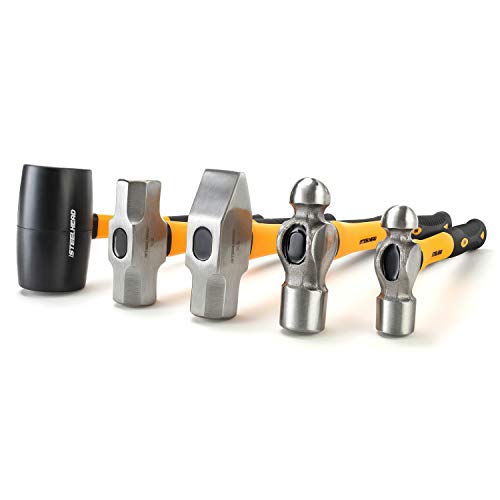 Steelhead 5-Piece Fiberglass Handle Hammer & Mallet Set, 16Oz Ball-Peen Hammer, 32Oz Ball-Pein Hammer, 32Oz Rubber Mallet, 3Lb Sledge Hammer, 3Lb Cross-Pain Hammer, Metal Working, Usa-Based Support #TOP1