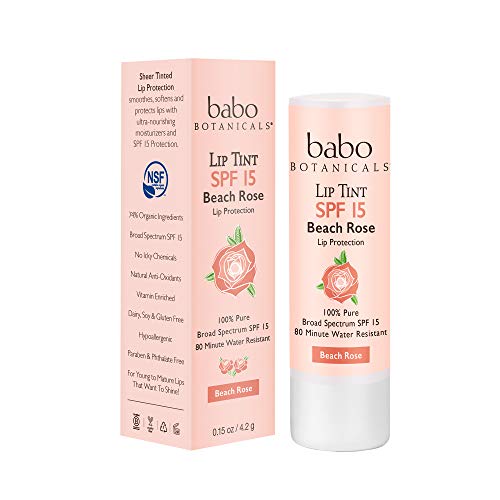 Babo Botanicals 70+% Organic Tinted Mineral Lip Conditioner SPF 15, Water-Resistant Lip Balm