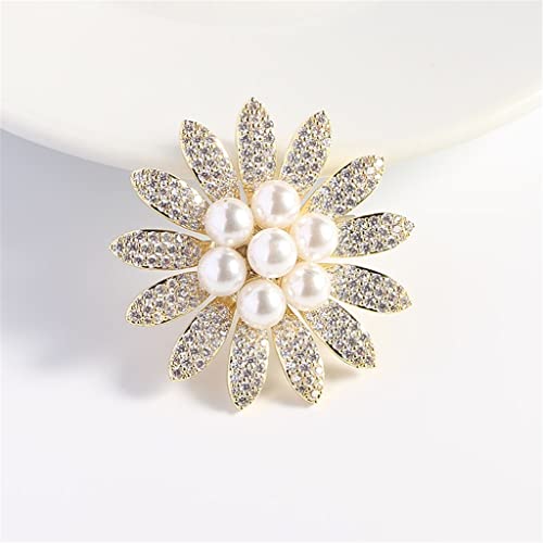 Broche costume femme avec strass zircon et perle pour robe de cérémonie