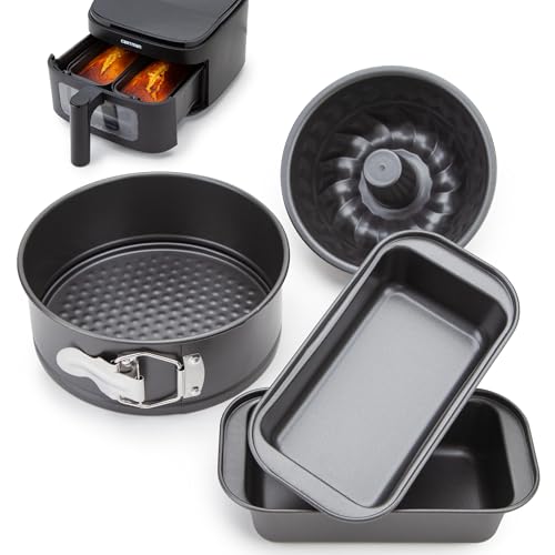 CARTMAN 4-teiliges Backformen-Set für Heißluftfritteusen Antihaft Karbonstahl: Mini-Springform Gugelhupf & 2 Kastenformen Passend für Ninja Cosori Instant Pot mit Online-Rezeptanleitung