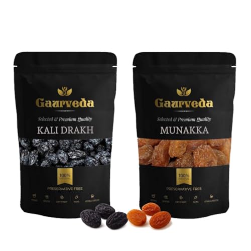 Image of GAURVEDA Kali Drakh & Munakka Combo - Premium Black Raisins and Seedless Dried Grapes - Natural Sweet Treat & Healthy Snack from India | 100 Grams