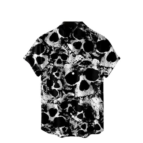 Generisch Camisa informal para hombre, manga corta, cuello vuelto, camisa hawaiana, protección solar, botón abajo, sudadera de corte regular, informal, fitness, camisa de verano, Negro , 4XL