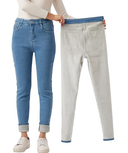 Yehopere Women's Winter Fleece Lined Jeans Slim Fit Warm Skinny High Waist Denim Jean