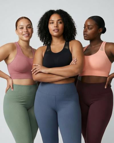 Image of Under Control Plus Size Sport Bras for Women Large Bust Seamless Racerback Padded Yoga Workout Bras Black White Pack 1X-2X-3X