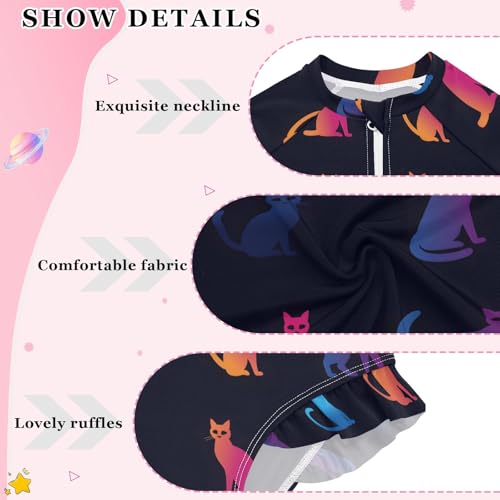 ALAZA Toddler Swimsuit Girl Bathing Suit Swimwear Rash Guard Cat Silhouette Long Sleeve 3T4