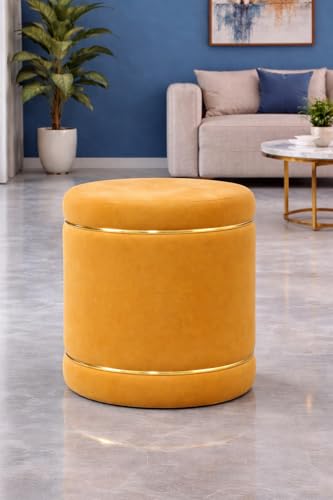 Image of Pouffes Sitting Stool for Living Room, Puffy Wooden Ottoman | Round Pouffe for Living Room & Bedroom | Pouf for Office & Home Decoration & Modern Seating Stool (Beige)