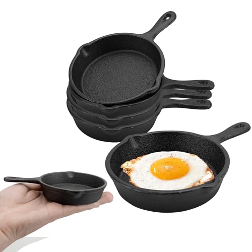 4 Pack Mini Frying Pan, 4 inch Mini Cast Iron Skillet with Double Drip-Spouts, Small Egg Skillet Metal Pans for Oven, Stove, Grill