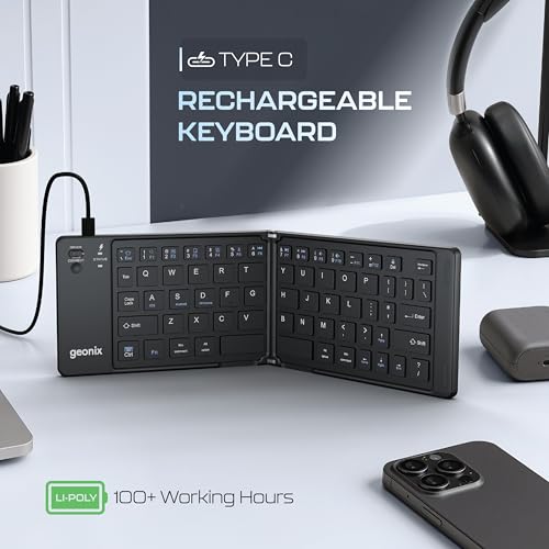 Image of Geonix Neo Fold 11, Foldable Wireless Keyboard | BT 5.0 Version | Rechargeable | 1 Year Warranty | 100+ Working Hours, Li-Polymer Battery (Black)