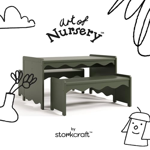Image of Storkcraft Casablanca Montessori Indoor Kids Table & Bench Set, Olive