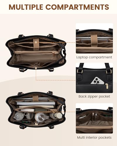 LOVEVOOK Laptop Tote Bag for Women 15.6 Inch Work Bag Leather Laptop Purse with Clutch, Large Computer Briefcase Bag for Office Business Teacher Black4