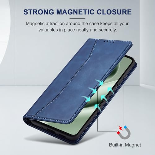 Image of Jasonyu Flip Wallet Case for Google Pixel 10 Pro XL 5G,Leather Magnetic Folio Cover with Card Holder,Kickstand - TPU Shockproof Durable Protective Phone Case,Blue