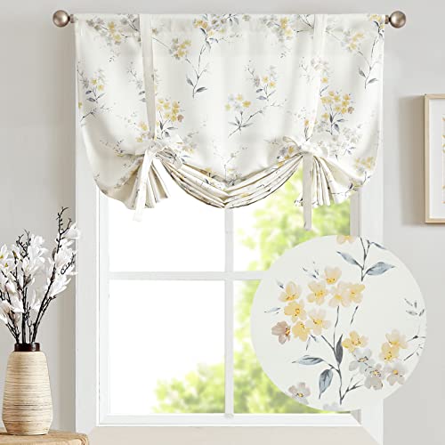 Jinchan Tie Up Valance Curtain Watercolor Window Shade Floral Valance For Windows 54 Inch Farmhouse Botanic Small Window Curtain Adjustable For Living Room Kitchen Home Decor 1 Panel Yellow On Ivory #TOP1
