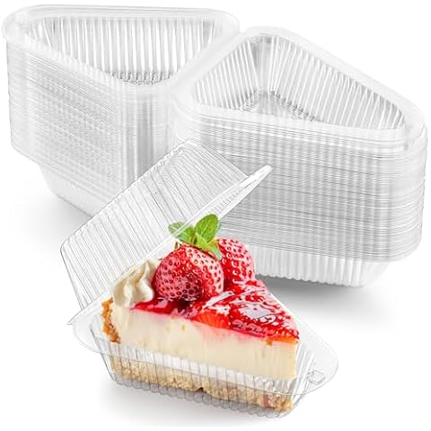 Zezzxu 100 Pack Cake Slice Containers with Hinged Lids, Clear Plastic Cheesecake Carriers Disposable Triangle Slice Boxes for 6”-8” Diameter Cake or Pie Slices, Sandwiches, Desserts Cover