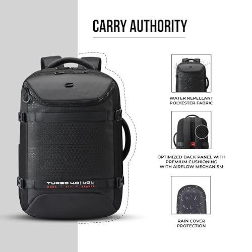 Image of Gear Turbo 4 19 inch /40L Large Water Resistant Anti Theft Faux Leather Laptop Backpack with Raincover | Casual Backpack | Daypack | Travel Backpack | College Bag For Men /Women(Black - Black)