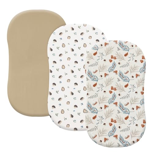Image of PHF 3 Pack Soft Bassinet Sheets, Leaf&Mushroom Breathable Comfy Cradle Sheets for Baby Boys, No Slip Universal Fit for Most Cradle and Bassinet Mattress, Leaf&Mushroom