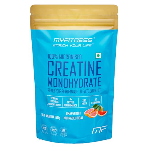 Image of Myfitness Creatine Monohydrate Powder 100% Micronized | 30 Servings | Flavoured | 120g | Creatine Powder With Added Electrolytes (120g (Pack Of 1), Grapefruit)