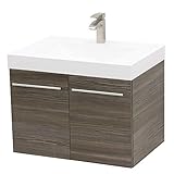 WindBay Wall Mount Floating Bathroom Vanity Sink Set. Taupe Grey Vanity, White Integrated Sink...