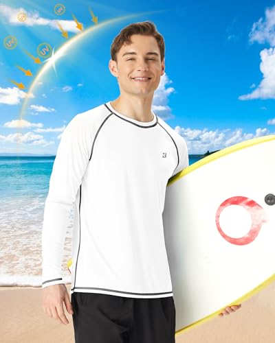 Roadbox Mens Sun Protection Swim Shirt, Long Sleeve UPF 50+ Rash Guard, Quick-Dry Fishing Shirts for Beach Surfing Hiking3