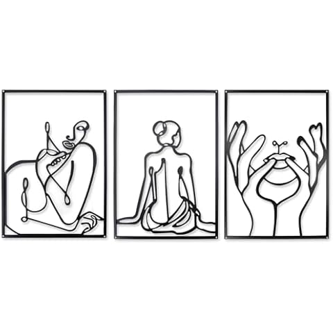 ZZBIQS 3 Pack Modern Minimalist Woman Body Abstract Line Metal Wall Art Decor, Black Aesthetic Wall Sculpture Female Line Drawing Hanging Art Decor for Bedroom Bathroom Living Room Cover