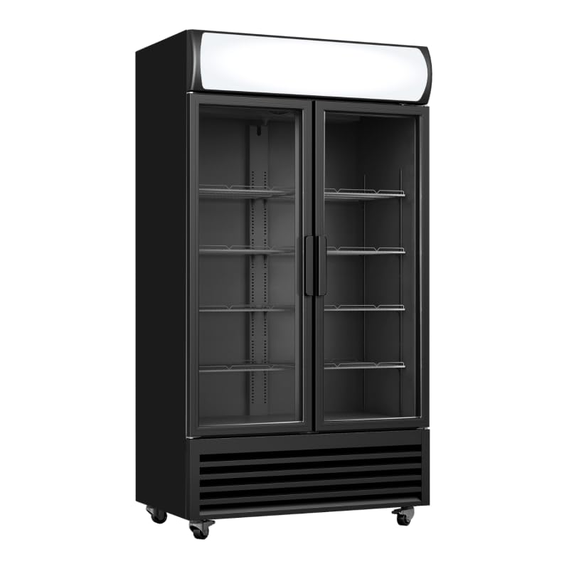 Générique Armadietto per bevande professionale refrigerato, 2 ante vetrate, 568 litri, illuminazione a LED, baldacchino pubblicitario, temperatura da +2°C a +10°C