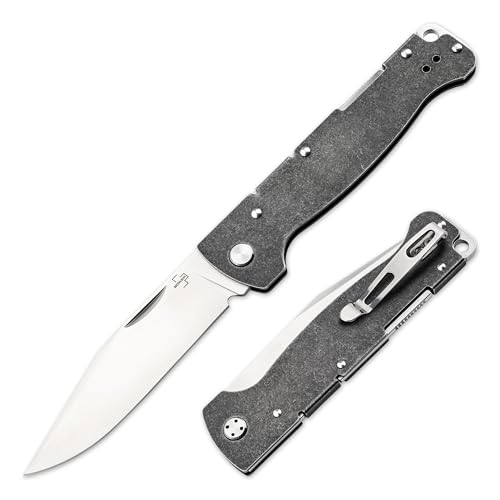 BÖKER PLUS® Atlas Big - EDC Vollmetall Zweihandmesser groß 42a konform - Ganzstahl EDC Taschenmesser mit extra scharfer 9 cm Sandvik Klinge - Klappmesser stabil mit Edelstahl-Griff Black Stonewash