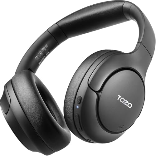 TOZO Hybrid Active Noise Cancelling Headphones, Wireless Over Ear Bluetooth Headset, 60H Playtime, Hi-Res Audio Custom EQ via App Deep Bass Comfort Fit Ear Cups, for Home Office Travel Black