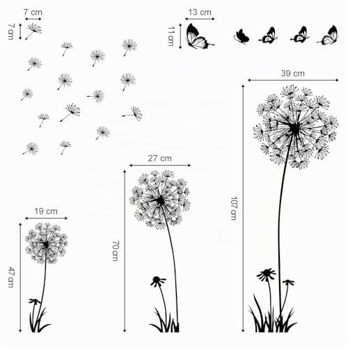Pegatinas de diente de león negro para decoración elegante de salones y dormitorios 5