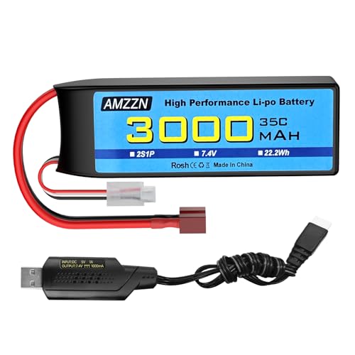 Batterie Lipo 7,4 V 3000 mAh 35C 2S T-Plug pour drone, voiture et camion RC