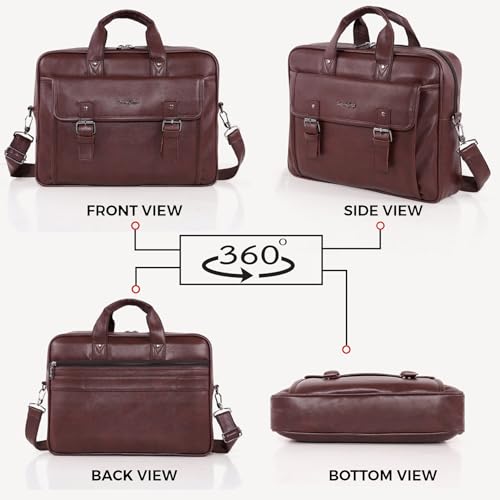 Image of Hard Craft Vegan Leather Office Laptop Messenger and Shoulder Side Sling Hand Bag For Men Corporate Executive Briefcase Bag For Man Supports Laptop Upto 15.6 inches