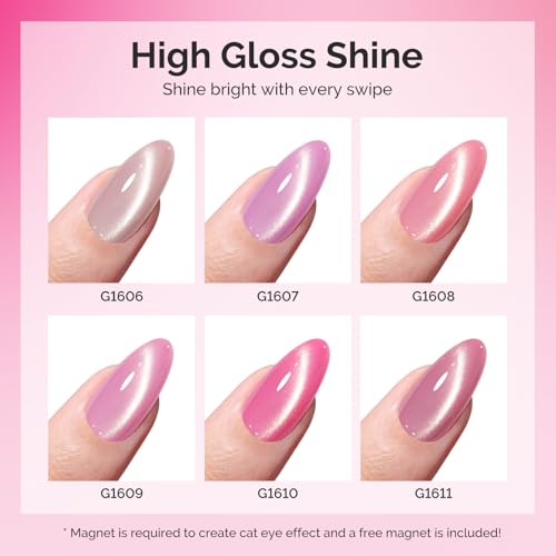 Image of MelodySusie Pink Gem Cat Eye Gel Set Cat Eye Gel Nail Polish Set 6 Pcs, 0.26 Fl Oz Glitter Holographic Magnetic Nail Polish with Magnet, UV Nail Polish for Nail Art Manicure Salon DIY at Home