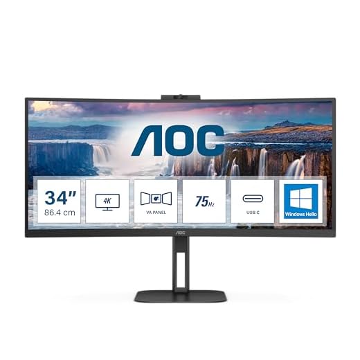 AOC CU34V5CW - 34 Zoll WQHD Curved Monitor, 2 MP Webcam, Lautsprecher, höhenverstellbar (3440x1440, 100 Hz, HDMI, DisplayPort, USB-C, USB Hub) schwarz