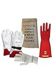 Enespro Class 2 Red Rubber Voltage Insulating Glove Premium Kit with FR Knit Glove and Leather Protectors, Max. Use Voltage 17,000V AC/ 25,500V DC, KITGC2R10AG