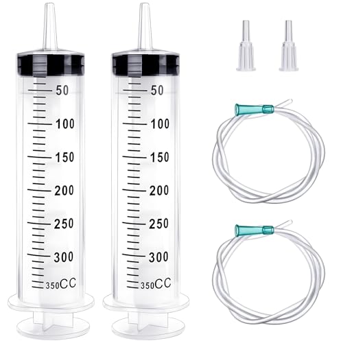 2 Stück Großer Spritze 250ml 350ml 550ml  Plastikspritze mit Schlauch Liquid Measuring Syringe Dosierspritze für Industrie Individually Sealed Spritze Plastikspritze für Labor(350mL)