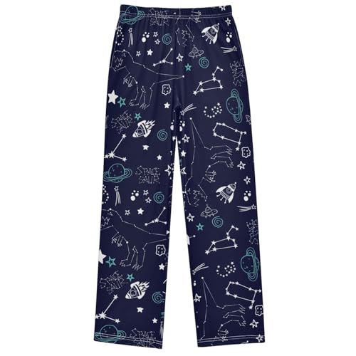 Boy's Pj Pants Space Dinosaur Hand Draw Lounge Bottoms Elastic Kids Sweatpants Joggers with Pockets Size 6-14