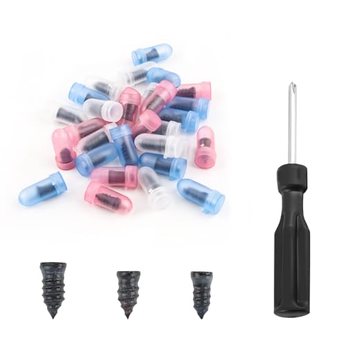 Image of Pack of 30 Tire Repair Kit with Plugs,Self-Service Tire Repair Plugs with Screwdriver for Tire Puncture Repair,3 Size Screw in Tire Plugs Flat Tire Repair Kit for Most Cars (30PCS)