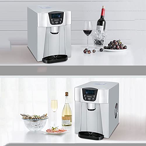 Fabricadora de hielo pequeña automática multifunción compacta y dispensador de agua, produce 33 kg de hielo en 24 horas, máquina de hielo plateada miniatura 4