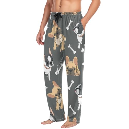 Black Brown French Bulldog Puppy Mens Cotton Pajama Pants, S M L XL XXL3