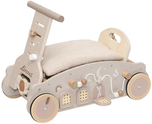 Personalizable andador y correpasillos 3 en 1 color nougat – evolutivo y antivuelco – para bebés y niños pequeños a partir de 12 meses – personalizado con nombre – Label Label