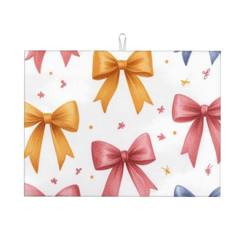 Boltpack Alfombrilla de secado de platos con estampado de lazos rosados de 46 x 61 cm para encimera de cocina, tapete escurridor de platos de microfibra absorbente