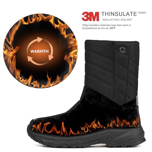 Image of Men's Winter Waterproof Snow Boots Non-Slip Work Boots Warm Slip On Mid-Calf Booties Lightweight Outdoor Athletic Diabetic Boots