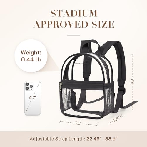 Image of Missnine Mini Clear Backpack for Stadium Events, Small Clear Bag Stadium Approved PVC for Festivals, Concert Sport Events (Classic, Black-Classic)