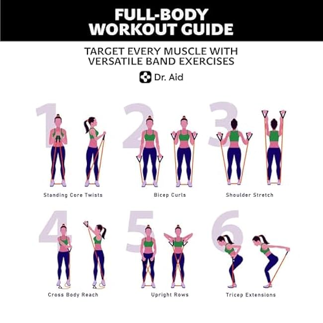 Dr. Aid Resistance Bands Set ¨C 5 Stackable Workout Bands with Handles, Pure Latex, High Elasticity & Tear Resistant ¨C Smell-Free Full-Body Exercise Bands for Rehab, Basic Training & Strength Workouts