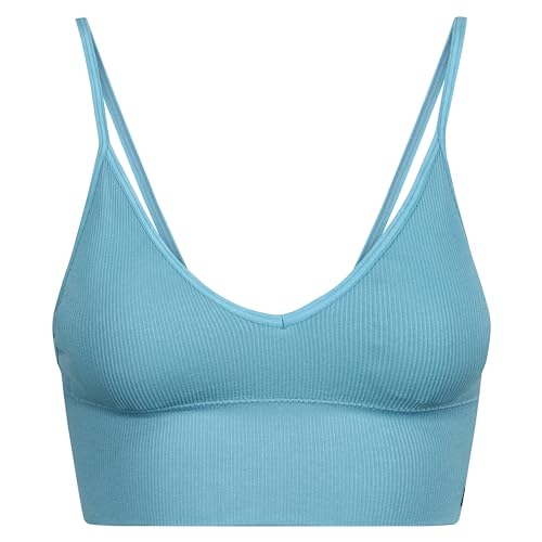 Lee Womens Seamless Longline Crop Top in Sage Blue |Soft, Stretchy & Comfortable Crop Bra with Moisture Wicking Technology |Ribbed Style and Removable Pads