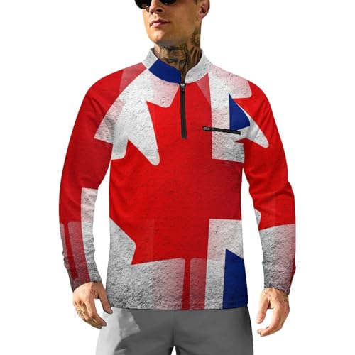 Flag of UK with Canada Men's Rash Guard Long Sleeves Quick Dry Fishing Workout Shirts with Zipper