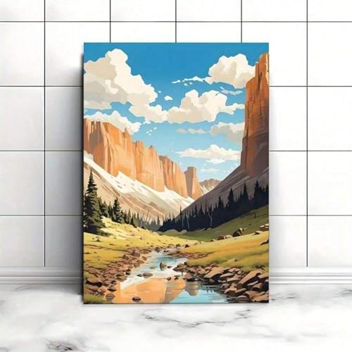 Toile abstraite paysage de montagne et vallée lianyibo cadre d'art mural 60x90 cm