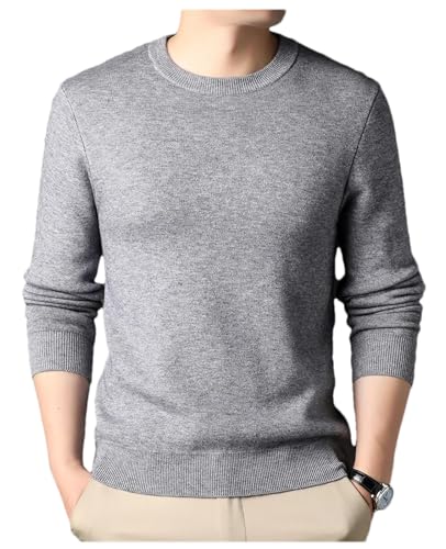 Men'S Autumn and Winter Solid Color Knitted Sweater Casual Comfortable Top Retro O-Neck Long-Sleeved Sweater
