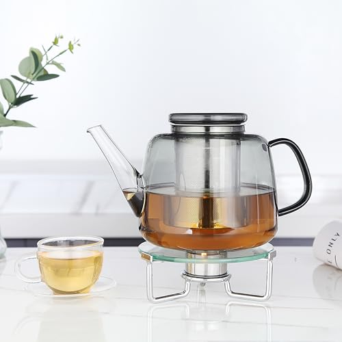 Easyworkz Borosilicate Glass Teapot 50oz with Large Stainless Steel Removable Loose Tea Infuser for Fruit Herbal and Infusion, Smoke Grey - Image 6
