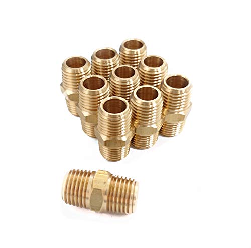 Hex Nipple Coupling Set, 1/4-Inch NPT x 1/4-Inch NPT, Brass Male Pipe (10 Piece)