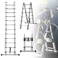 Aluminum Telescoping Extension Ladder 12.5FT A-Frame Telescopic Ladder with Balance Bar, Lightweight Portable Multi-Purpose Folding Ladder, RV Collapsible Ladder for Household, Outdoor 330lbs Capacity